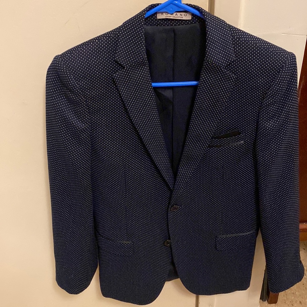Navy blue polkadot two button blazer.